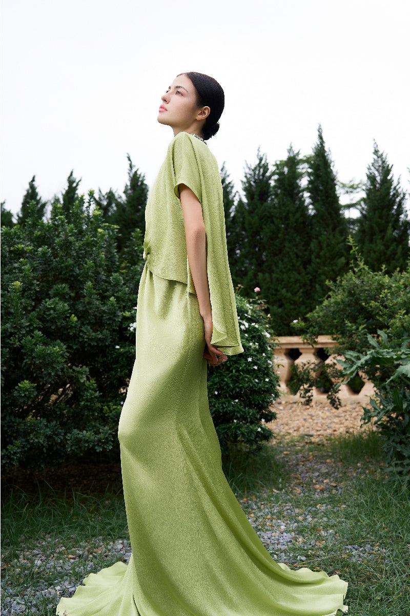 HIGH NECK GATHERED WAISTLINE MULLET GOWN - CULT MIA