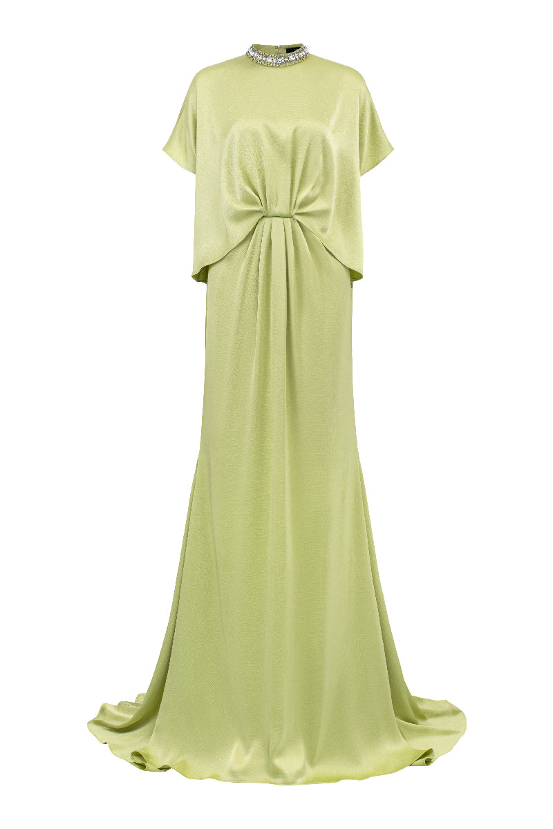 HIGH NECK GATHERED WAISTLINE MULLET GOWN - CULT MIA