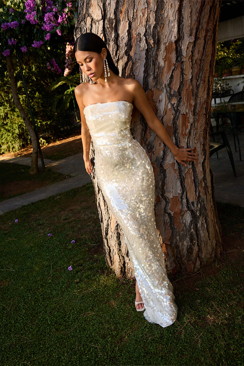 Gigii's Loren Glam Sequin Gown featuring shimmering sequins and elegant design, perfect for formal occasions.