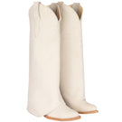 Beige nubuck cowboy boots by Lorena Saravia with classic design and pointed toe, size EU 37, stylish and versatile footwear.
