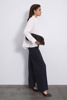 Sélone Lorin asymmetric stripe shirt in ecru with stylish uneven pattern and classic collar, casual yet sophisticated design.