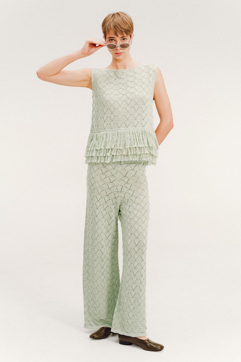 Vorn Design LORIA Set in Pistachio co-ords featuring a stylish matching top and pants in soft pistachio fabric.