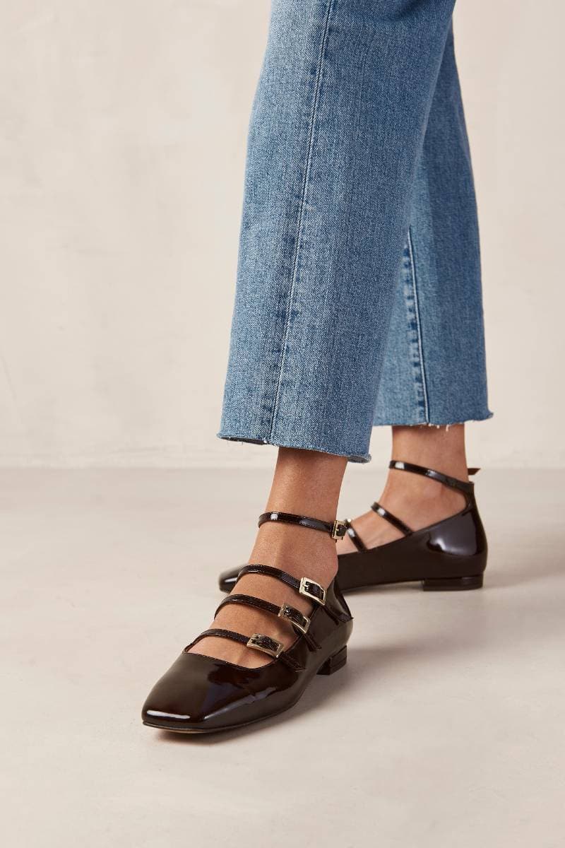 LUKE ONIX COFFEE BROWN LEATHER BALLET FLATS - CULT MIA