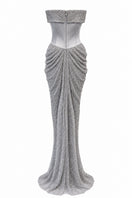 Urban Muse Lumera Grey Gown, elegant fabric with flowing design, showcased in a full-length image.