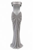 Urban Muse Lumera grey gown featuring a flowing design with elegant fabric and a sophisticated, stylish silhouette.