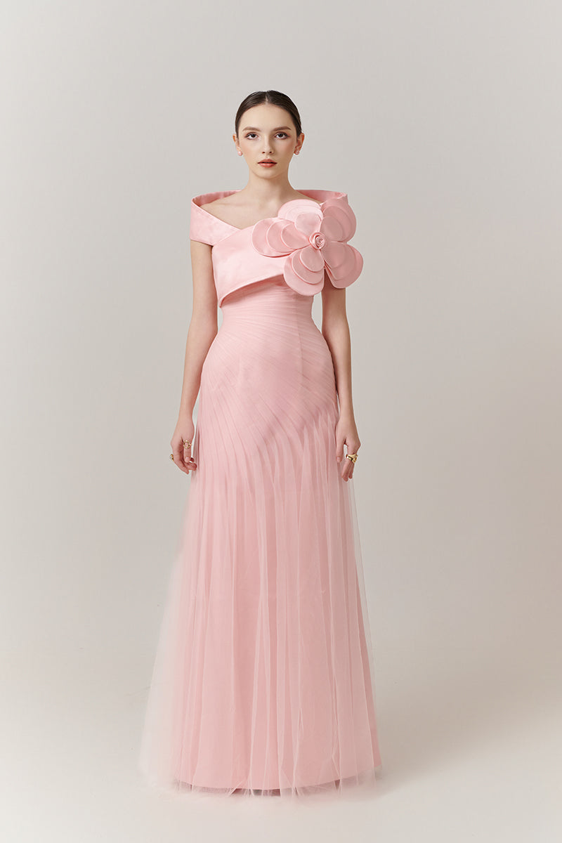 PINK ROSE ONE-SHOULDER FLOOR LENGTH DRESS | CULT MIA