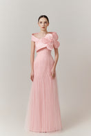 Pink Rose one-shoulder floor-length gown by Happy Clothing, featuring elegant drape and flowing fabric for formal occasions.