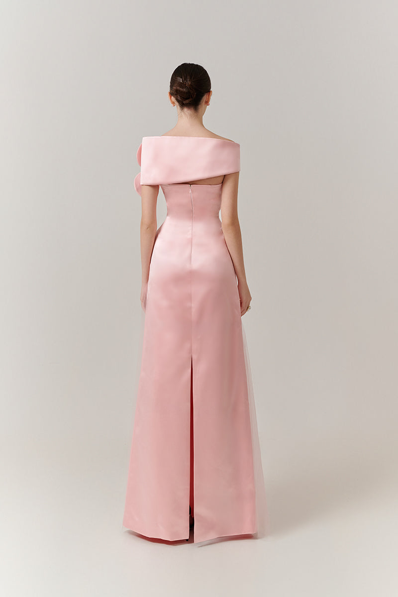 PINK ROSE ONE-SHOULDER FLOOR LENGTH DRESS - CULT MIA