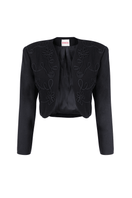 Señorita black blazer jacket labeled Maria, tailored fit with lapel collar and long sleeves, stylish women's blazer for formal or casual wear.