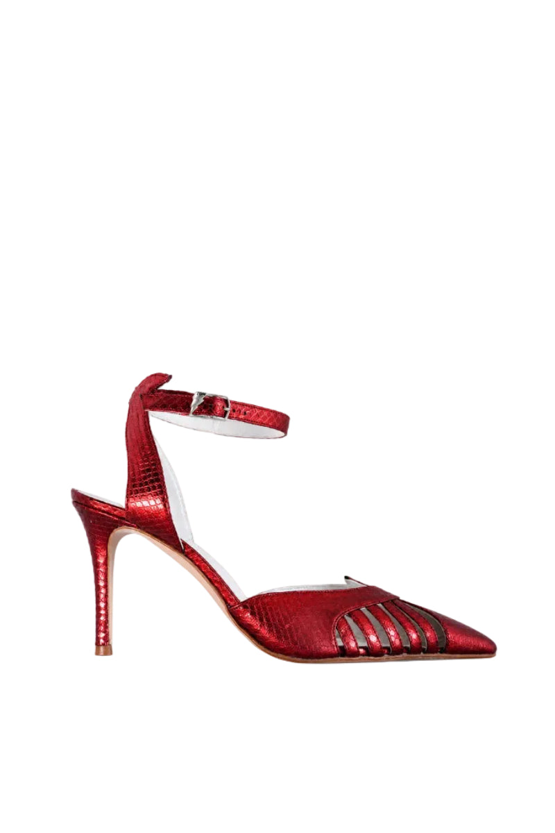 Terry de Havilland May Red heels featuring pointed toes and sleek design, perfect for stylish formal or evening wear.
