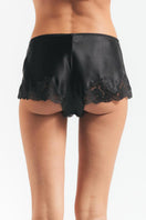 Black Morgan Retro Silk Tap Pant in NK Imode loungewear, showcasing smooth silk fabric and relaxed fit.