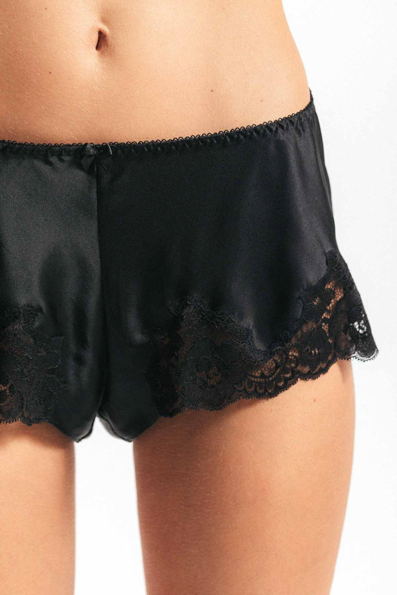 Black Morgan Retro Silk Tap Pant by NK Imode, stylish loungewear with a sleek, silky finish and relaxed fit.