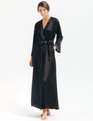 NK IMODE Morgan long silk robe, flowing and elegant, shown in a smooth, luxurious fabric with a sash and detailed cuffs.