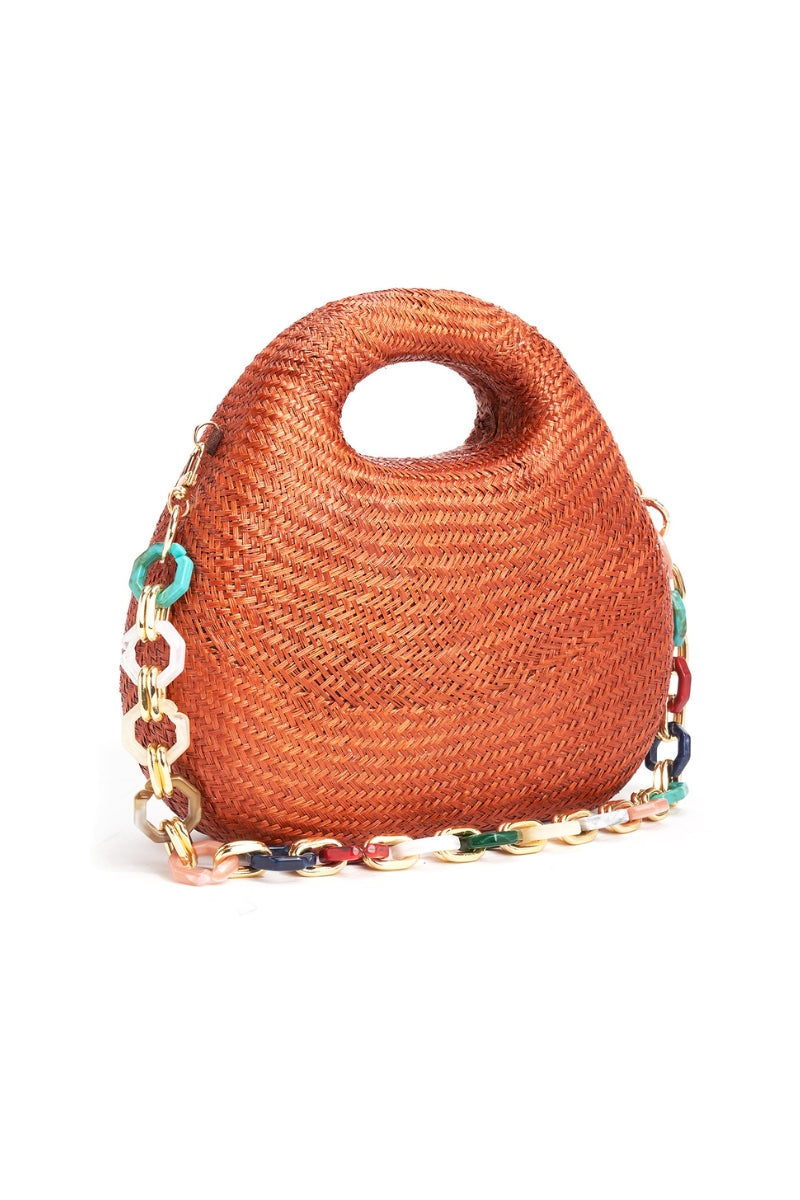 Emm Kuo Meadow Lane Rust top handle bag with structured design and leather finish, featuring a single top handle and elegant style.
