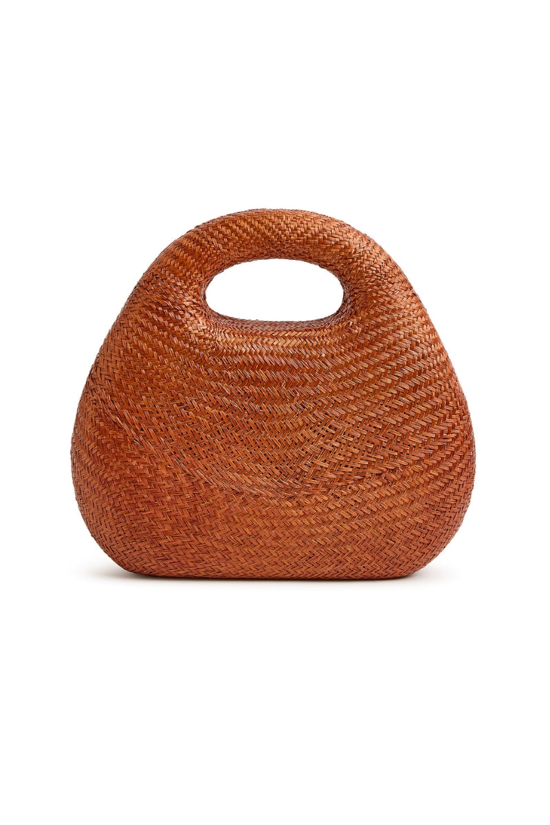 Emm Kuo Meadow Lane Bag in Rust, a stylish top handle bag with a textured leather finish and elegant design.