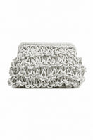 Teal medium rope clutch bag by Folklore The Label with woven texture and adjustable strap, stylish for everyday or evening use.