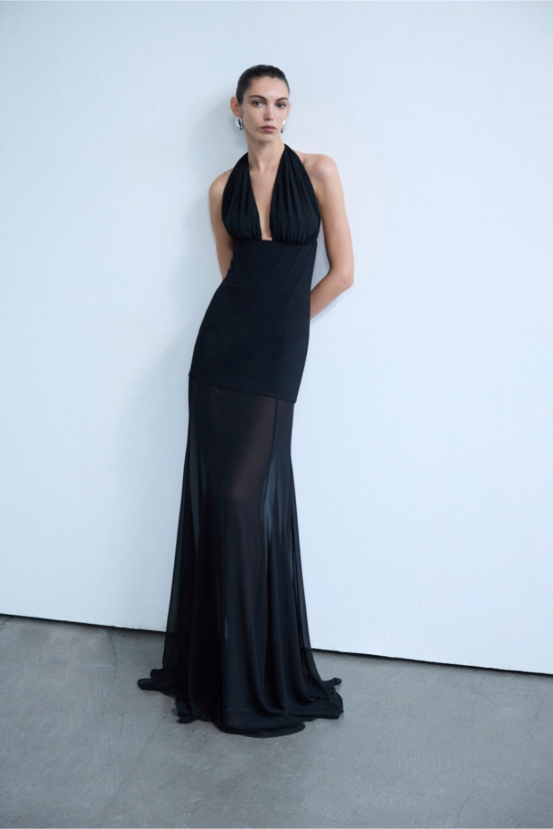 MEL CORSET DETAILED CHIFFON DRESS