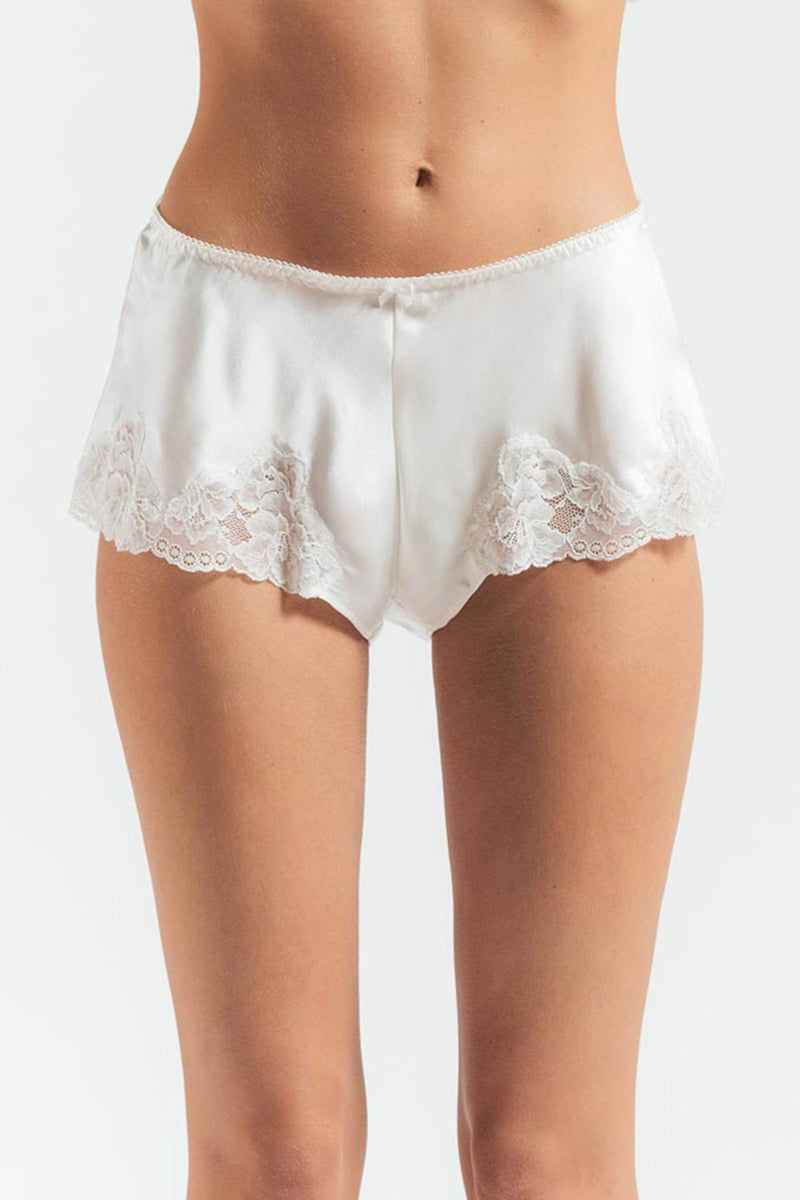 NK Imode Morgan Retro Silk Tap Pant in ivory, elegant loungewear with a relaxed fit and smooth silk fabric.