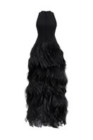Elegant midnight organza gown by Margée Atelier featuring flowing fabric and intricate detailing for formal occasions.