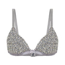 Handmade rhinestone bra top by Mirel Prentice, featuring sparkling embellishments and a fitted design, front view.