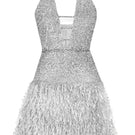 Silver Monika Dimova Amina Sparkling Mini Dress, EU 34, with shimmering fabric and stylish fit, perfect for evening wear.
