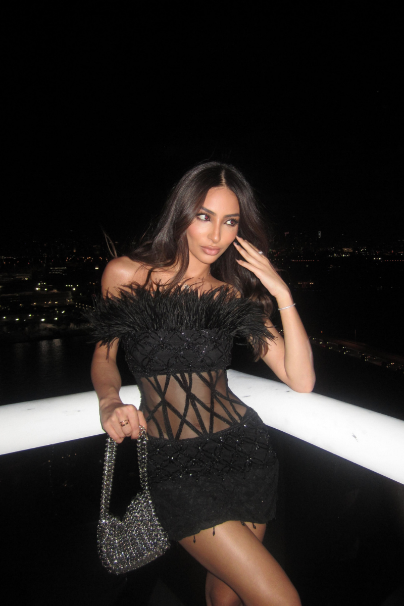 MONA FEATHER-TRIMMED EMBELLISHED MINI DRESS | Monika Dimova | CULT MIA