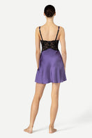 Back view of NK IMODE Morgan Cradle Bust Silk Chemise in frosted violet, elegant nightgown with delicate silk fabric.