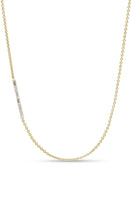 Matte gold Morse Bridge Necklace by EDXÚ featuring a sleek design with diamond accents, displayed front view.