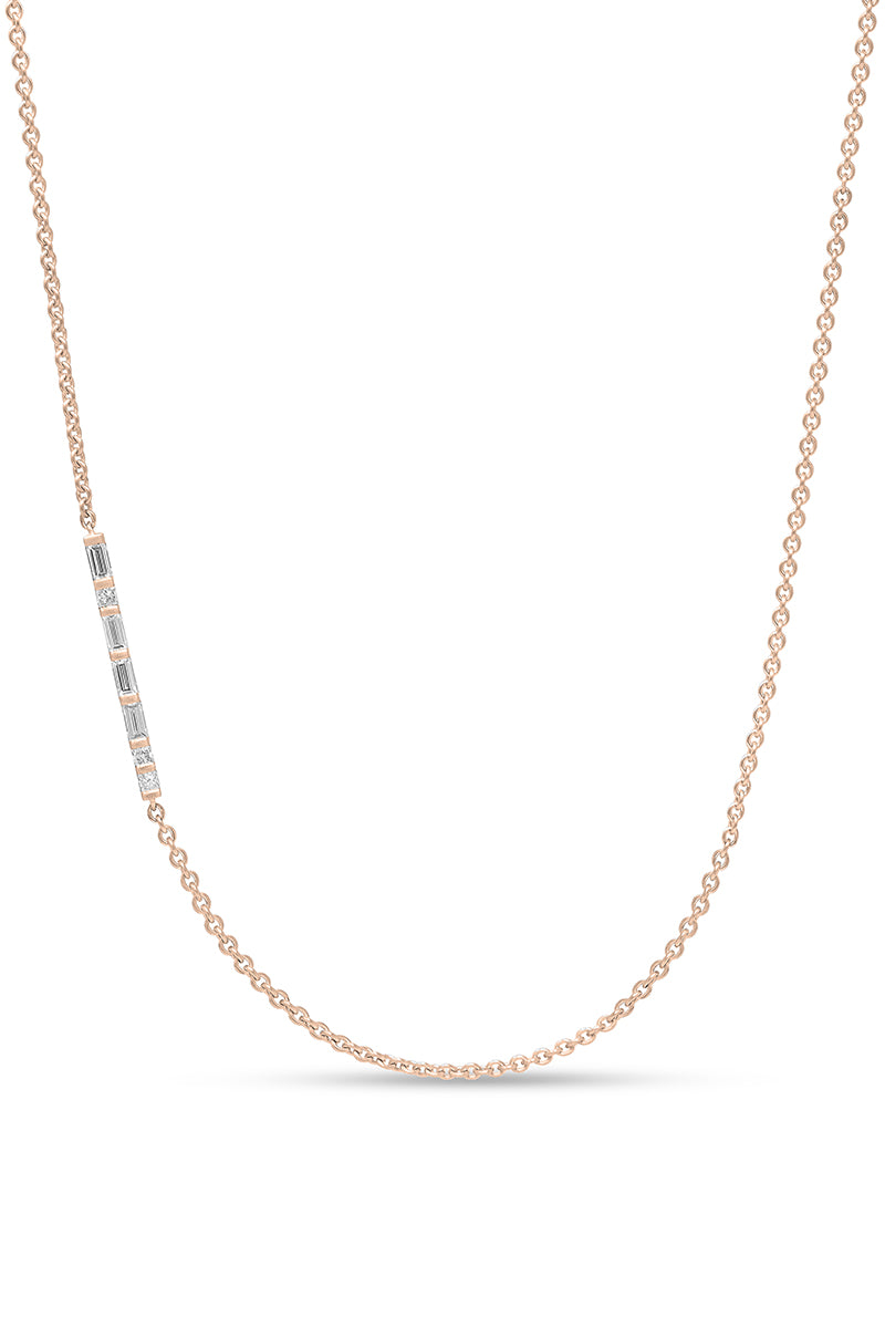 EDXÚ Morse Bridge Necklace in matte rose gold with diamond accent, featuring a sleek, elegant design visible from the front.