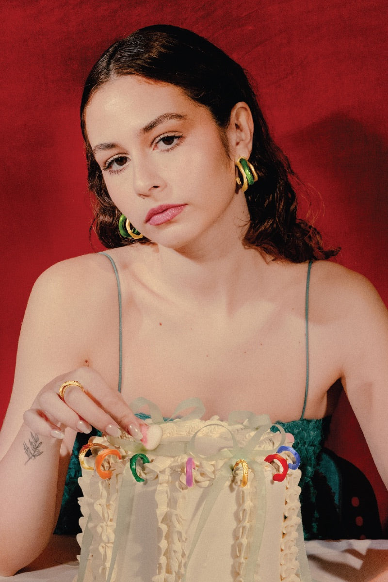 MULTIWAY CANDY HOOPS IN GOLD AND GREEN - CULT MIA