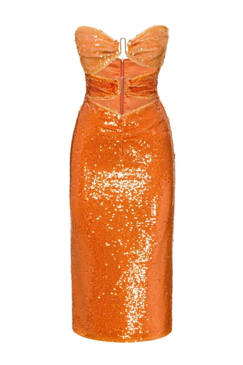 CORAL STRAPLESS SEQUIN DRESS | Nana Gotti | CULT MIA