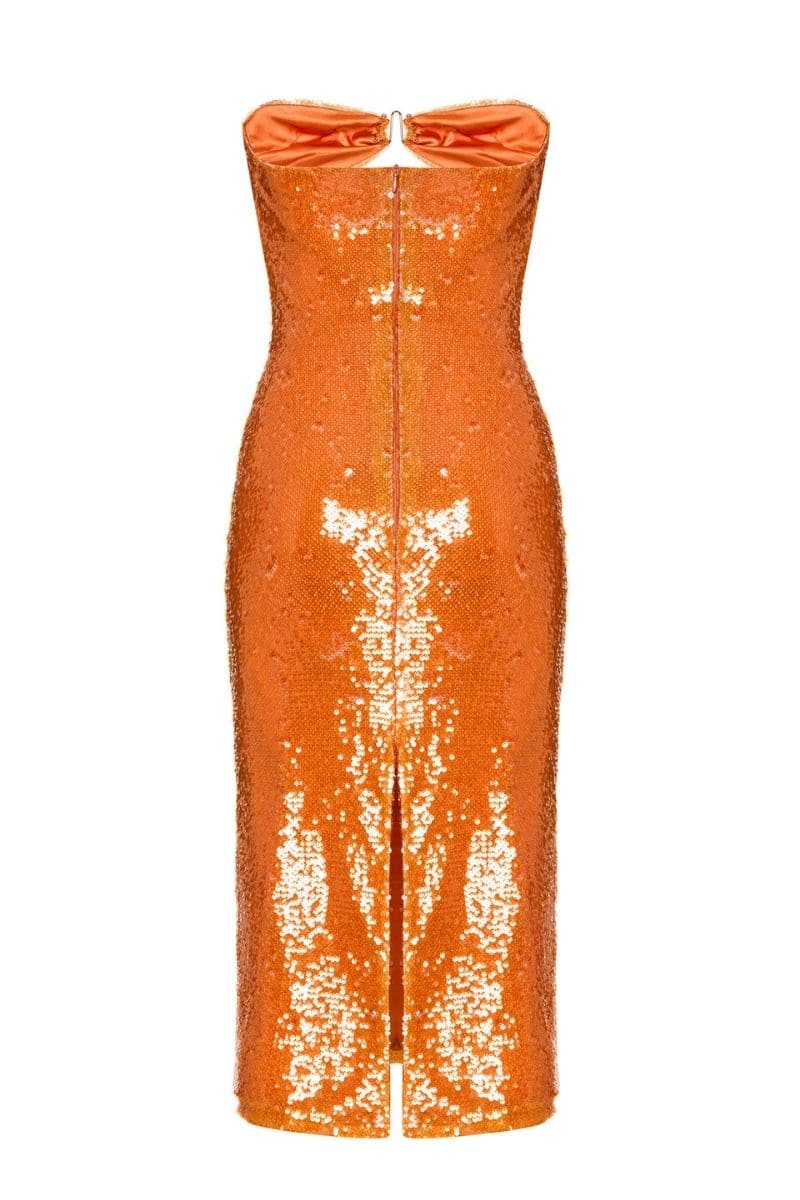 CORAL STRAPLESS SEQUIN DRESS | Nana Gotti | CULT MIA