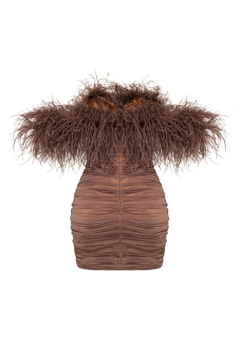 KAIA MOCHA FEATHER MINI DRESS | CULT MIA | Nana Gotti KAIA MOCHA FEATHER MINI DRESS | CULT MIA | Nana Gotti