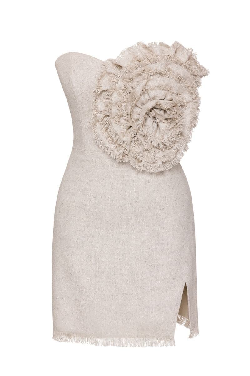 LIANA STRAPLESS LINEN FLOWER DRESS | Nana Gotti | CULT MIA
