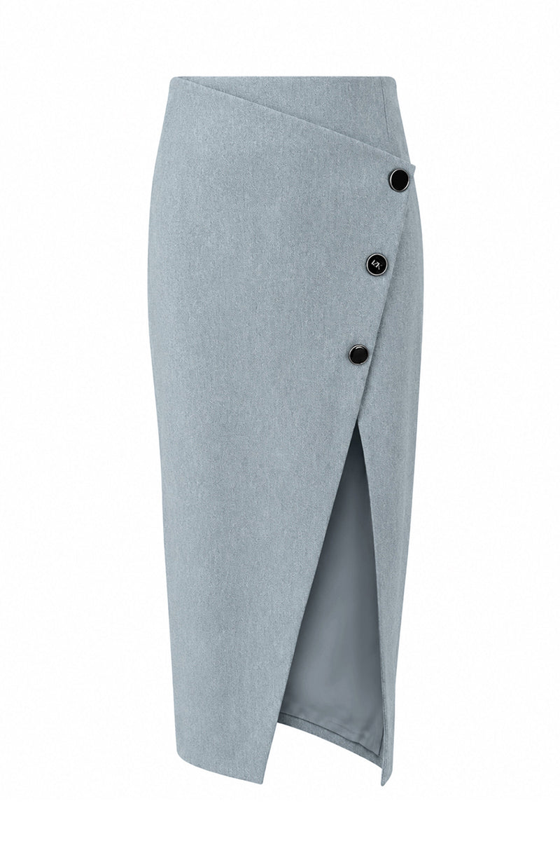 Izakova NEDA washed blue midi skirt with a relaxed fit, featuring a high waist and flowing silhouette.