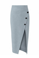 Izakova NEDA midi skirt in washed blue, featuring a flowy design and casual style, shown in the image.