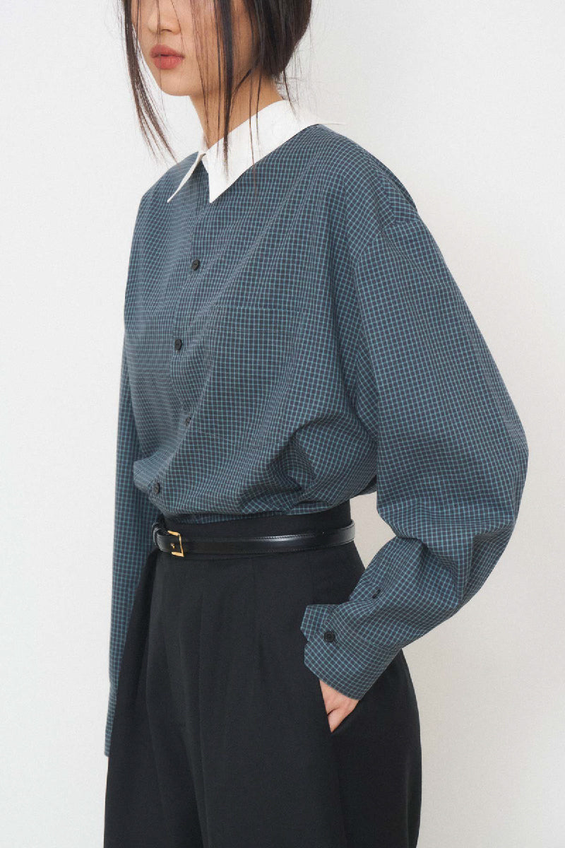 RELAXED SHIRT WITH BUTTONS IN NAVY - CULT MIA