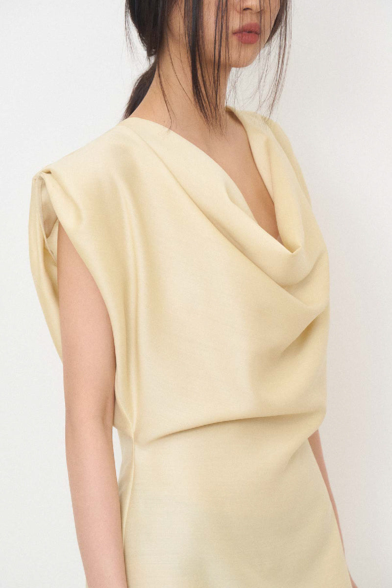 DRAPED NECK DRESS IN GOLDEN - CULT MIA