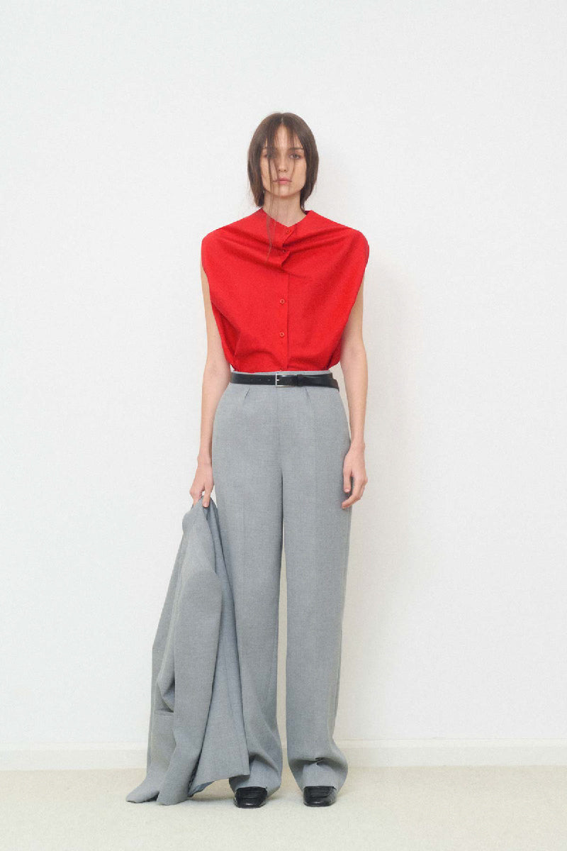 STRAIGHT-LEG PANTS WITH FRONT DARTS IN GRAY - CULT MIA
