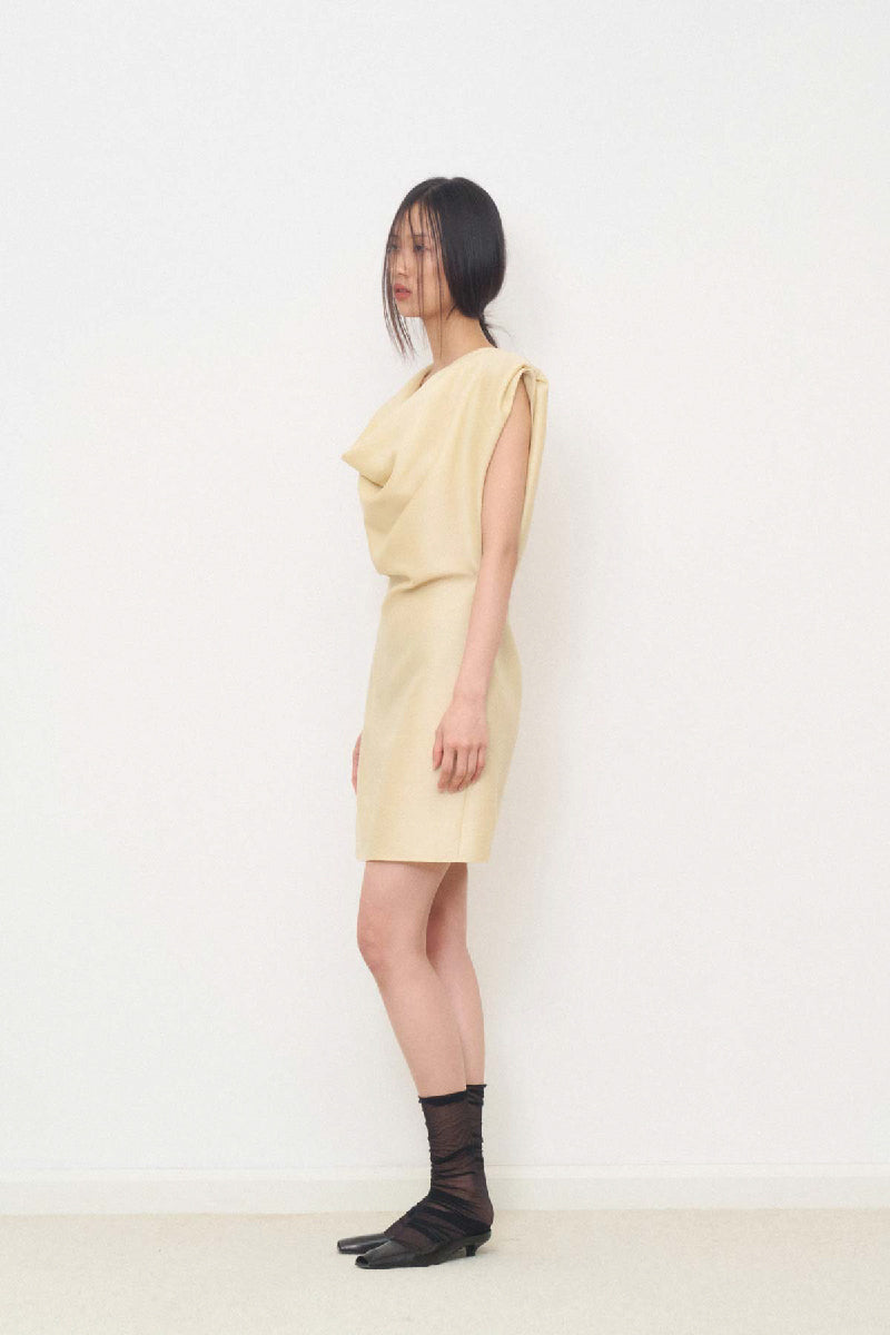 DRAPED NECK DRESS IN GOLDEN - CULT MIA
