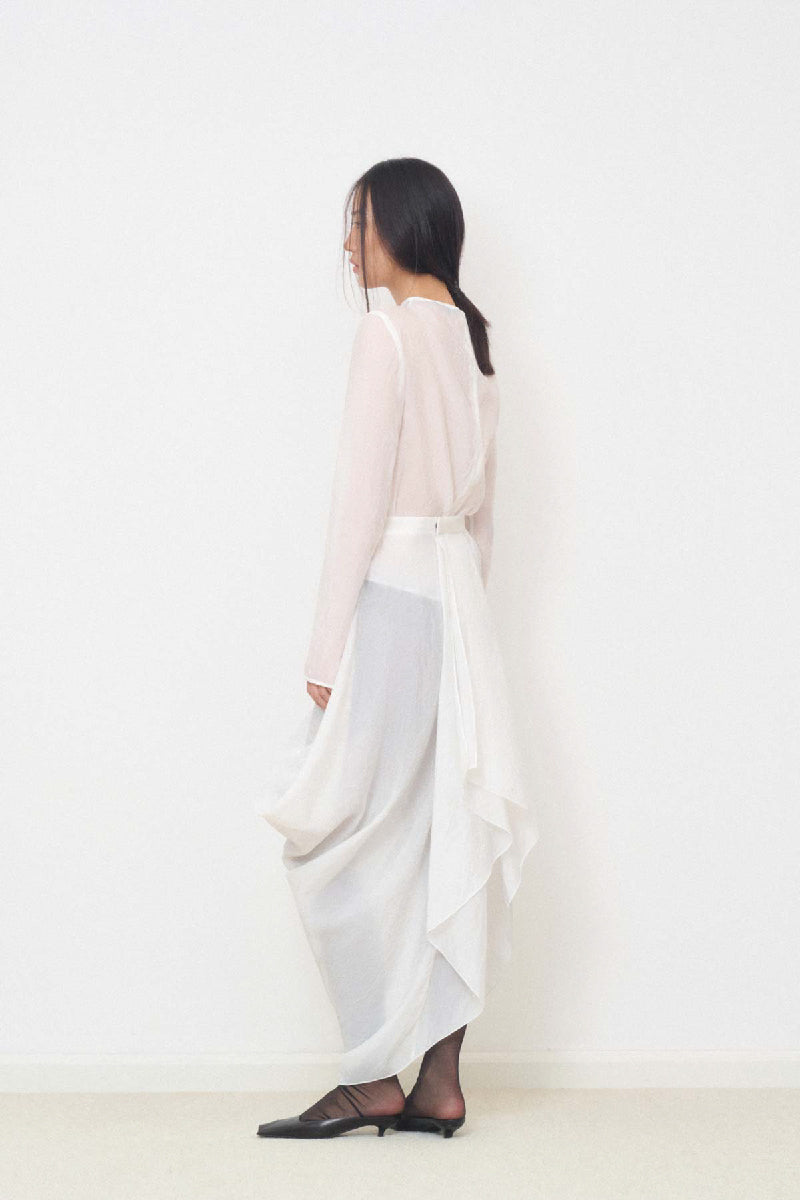 RUCHED ASYMMETRICAL SKIRT IN WHITE - CULT MIA