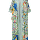 NiLuu Carmen kaftan cover-up in lightweight, flowing fabric, displayed in ghost color with intricate detailing.