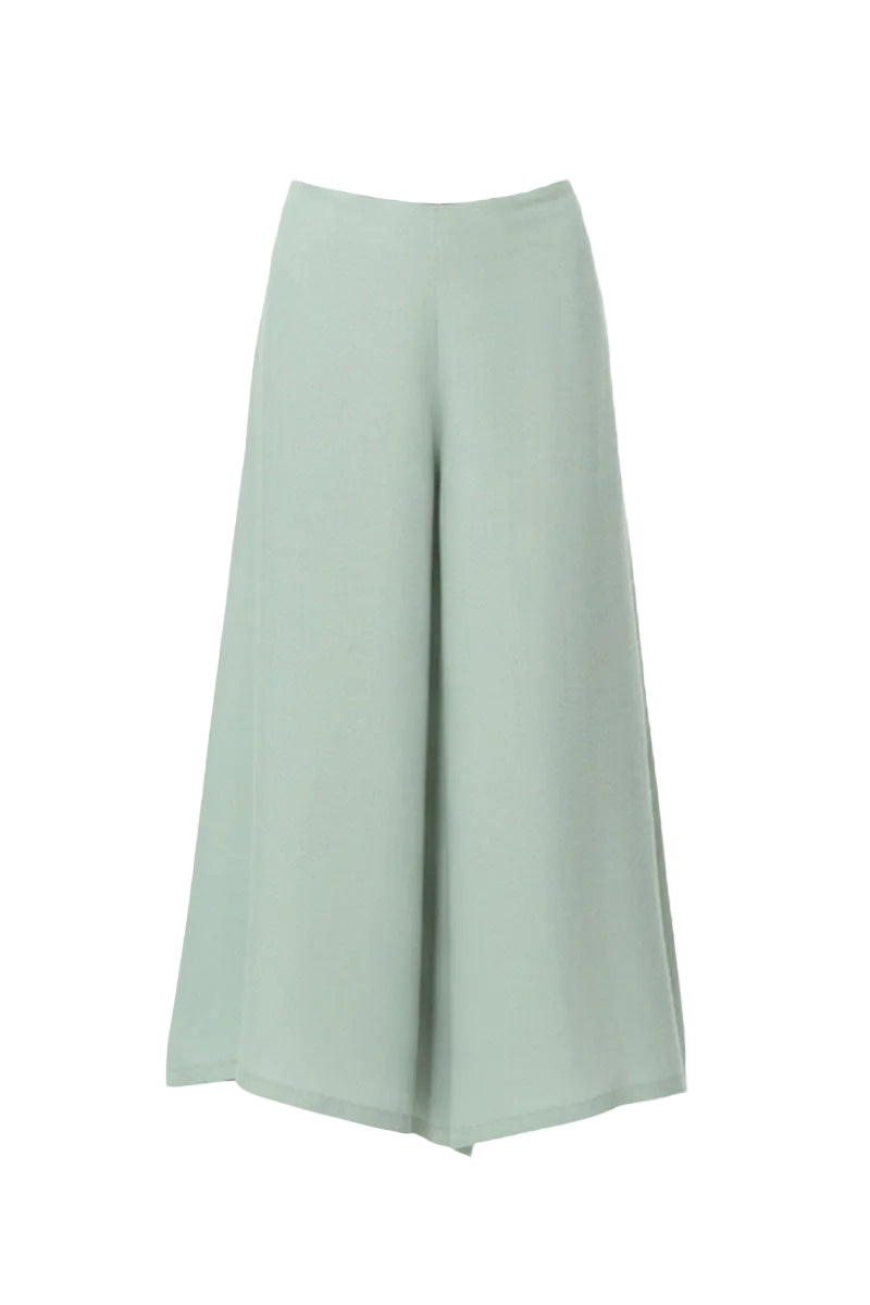 niLuu Jade Palazzo Pants, lightweight flowy pants with wide legs and a relaxed fit, shown in a soft ghost color.