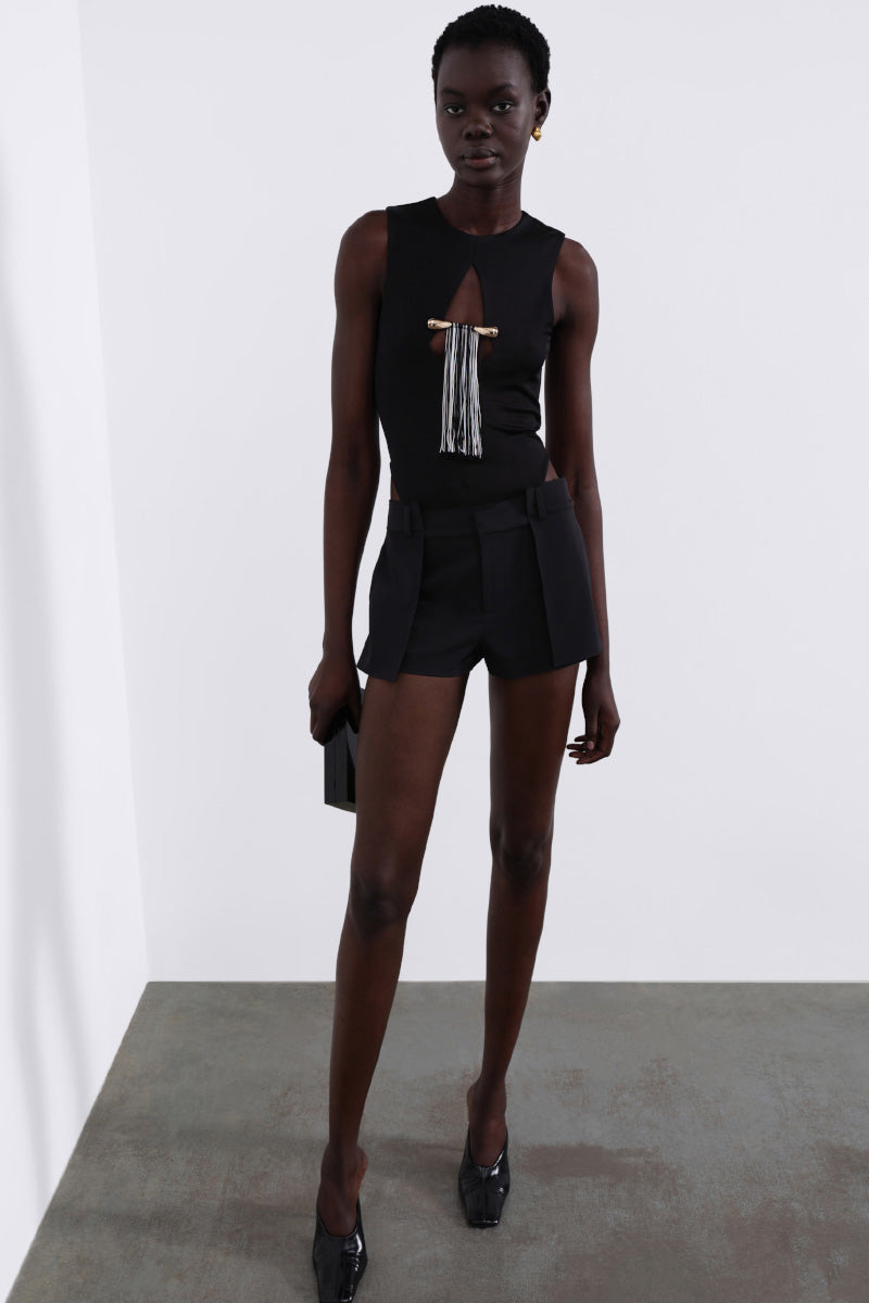 NINA FRINGED BODYSUIT IN BLACK