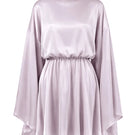 Izakova Nina lavender mini dress displayed on a hanger, showcasing its soft fabric and stylish design.