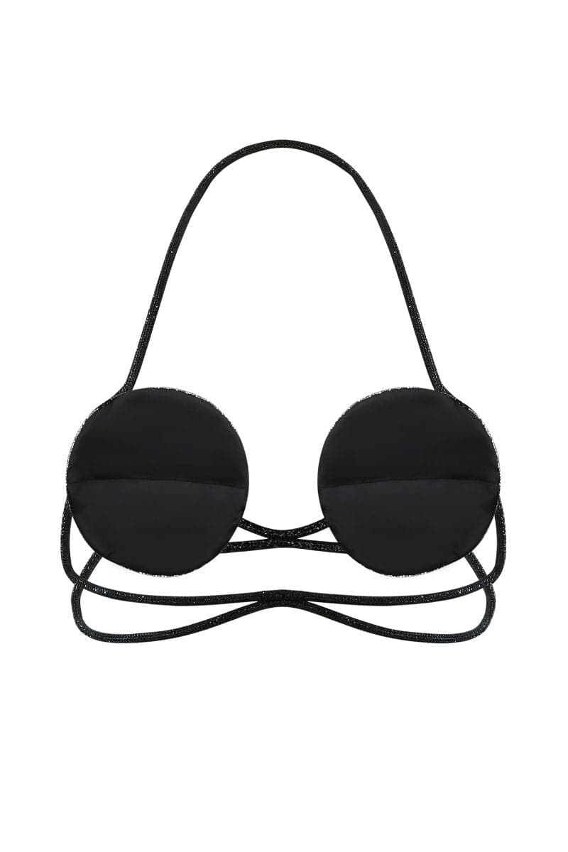Nué black spiral optical bra, stylish tops with a bold spiral design, featuring a sleek black fabric and modern cut.