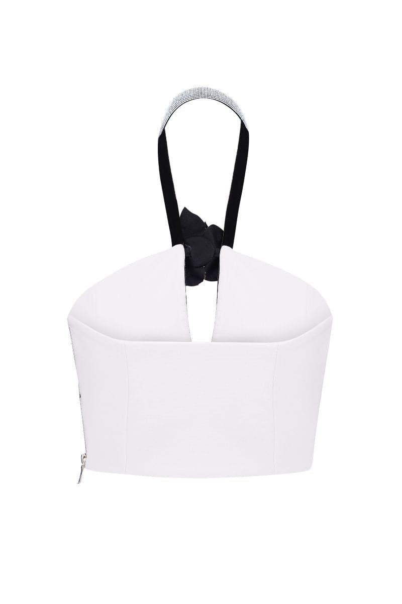 White Cult Mia X Nué Studio rose corset top, stylish women's tops with structured design and floral details.