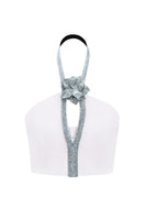 Nué Cult Mia X Nué Studio rose corset top in white, featuring structured design and adjustable straps.