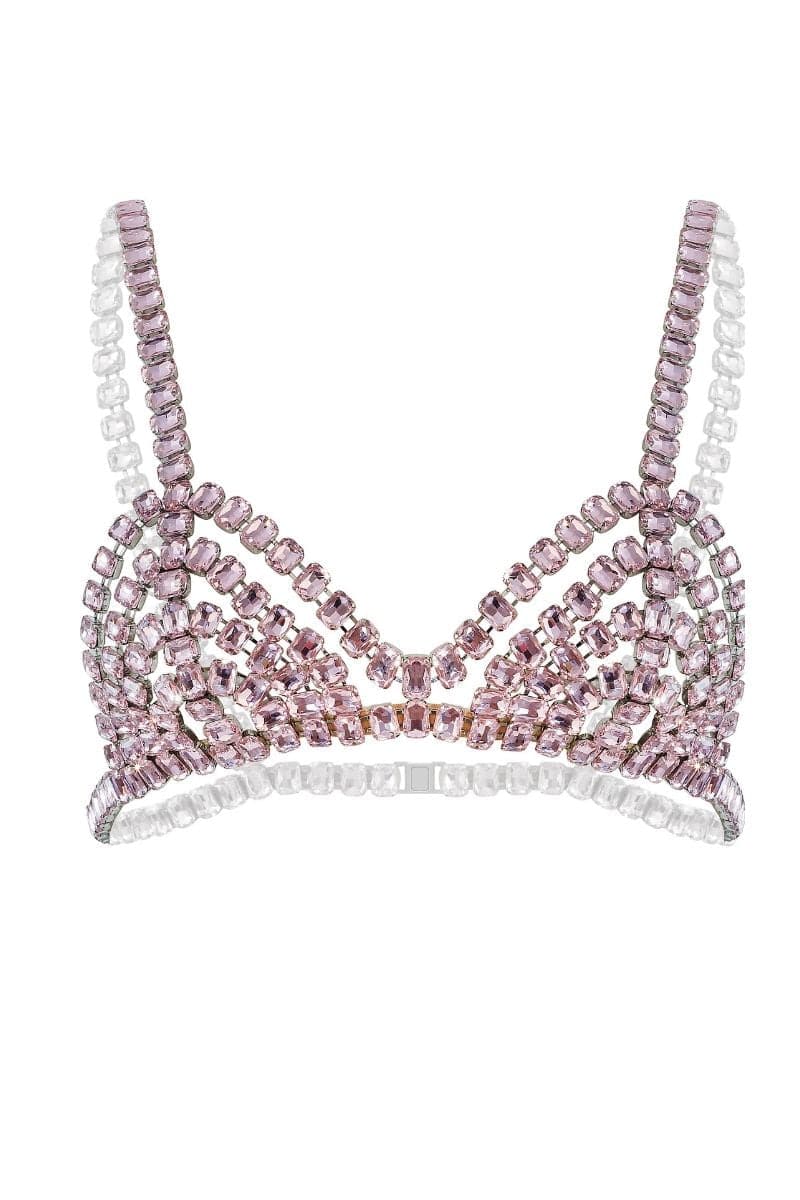Pink Nué Rose Quartz embellished bra with intricate beadwork and delicate design, perfect as a stylish lingerie top.