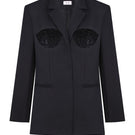 Nué tailored spiral black blazer for women, stylish blazer with a fitted design, shown on a mannequin.